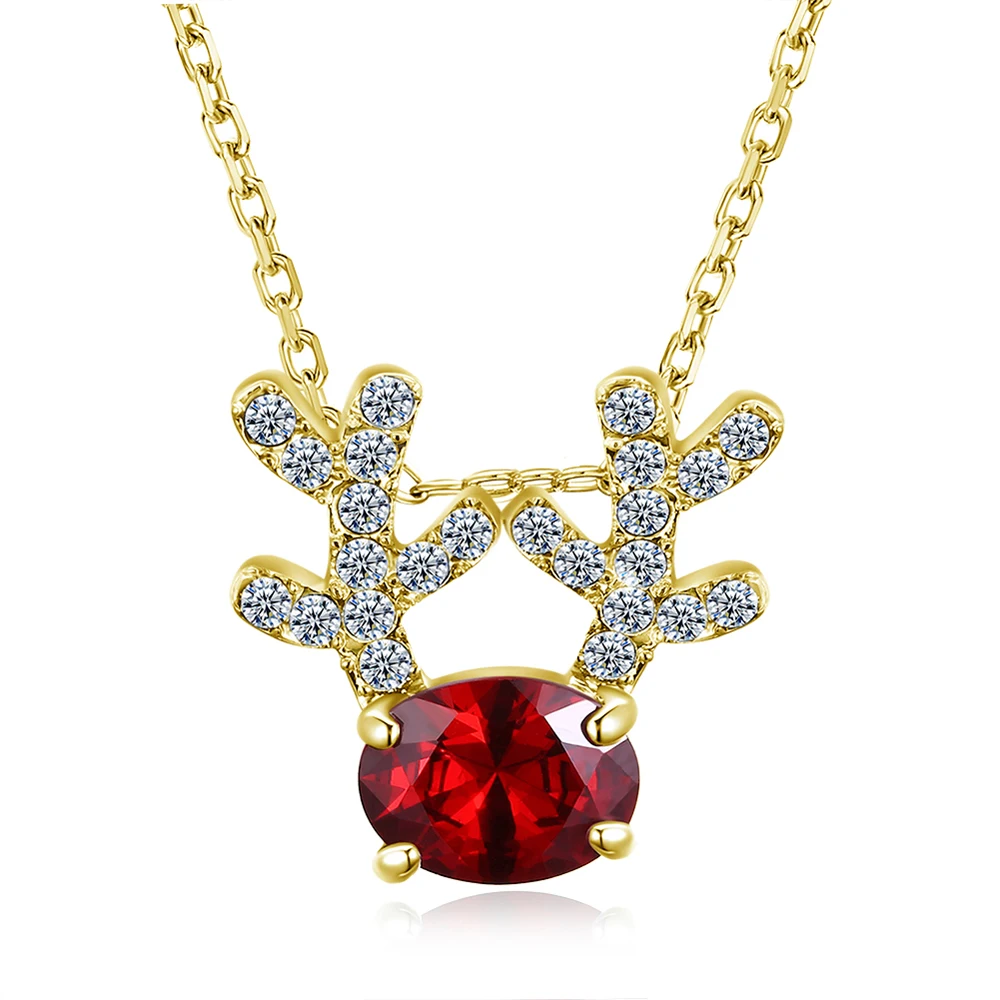 

Pretty Rhinesto Antler Necklace For Women Gold Filled Enamel Crystal Long Chain Necklaces Pendants Christmas Gift For Girl