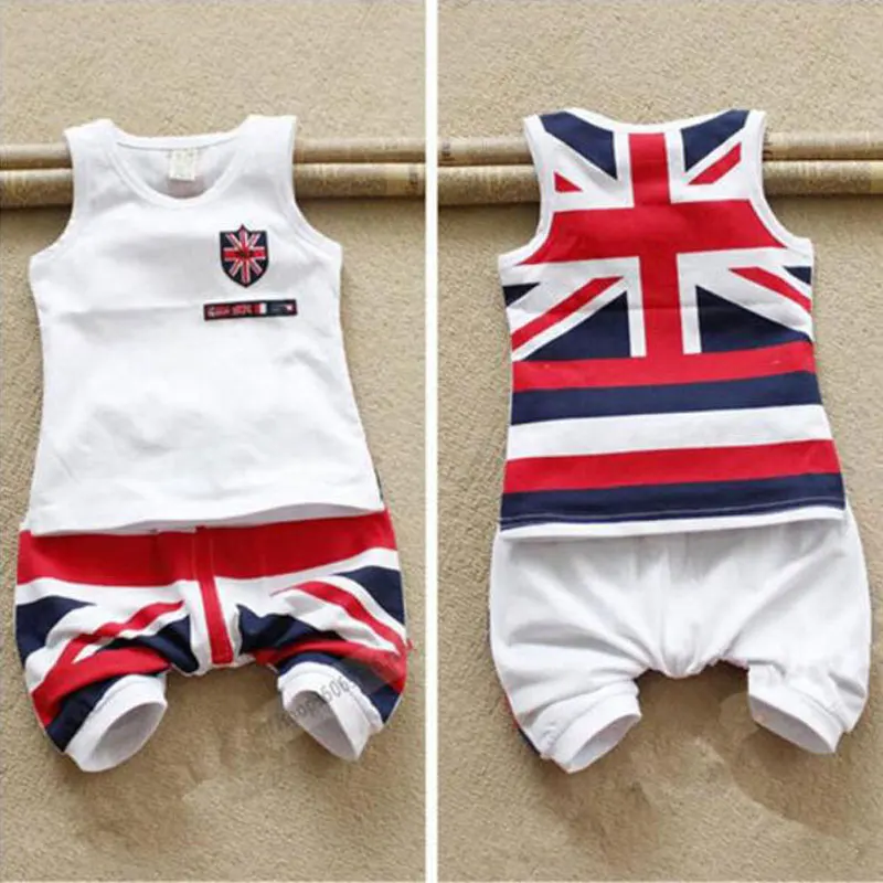 

summer 2015 boy children kids clothing clothes sets suit brand cotton costume set Sleeveless fashion england flag design infant