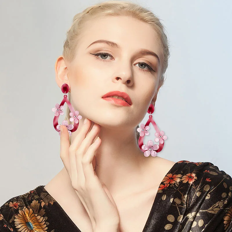 GUANLONG Classic Drop Earrings for Women Acrylic Earrings Female Big Long Dangling Flower Fashion Elegant Resin Earring (2)