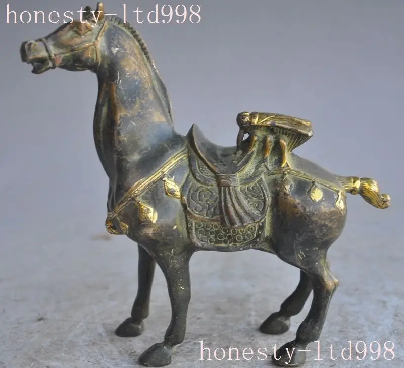 

Crafts statue old chinese fengshui bronze gilt animal horse Flies lucky success fu statue