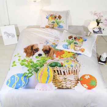 

3D Lovely Dog Bed and Bedding Set Microfiber Bedding fadeless Comforter Duvet Cover Set Queen Bedclothes for Adults Bed