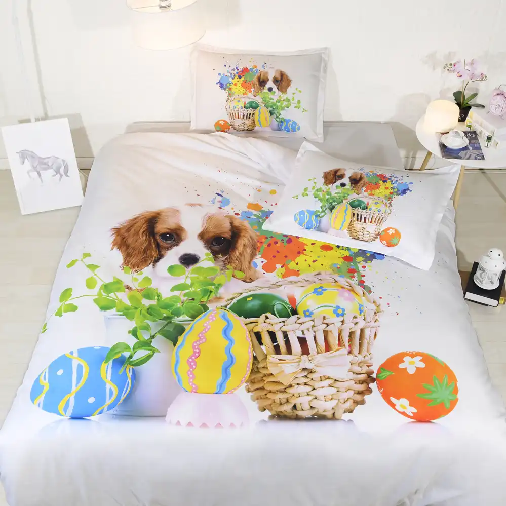 3d Lovely Dog Bed And Bedding Set Microfiber Bedding Fadeless