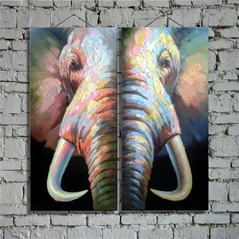 

2 panels/set Elephant portrait combination oil painting on canvas original large picture wall art home decor paintings chrismas
