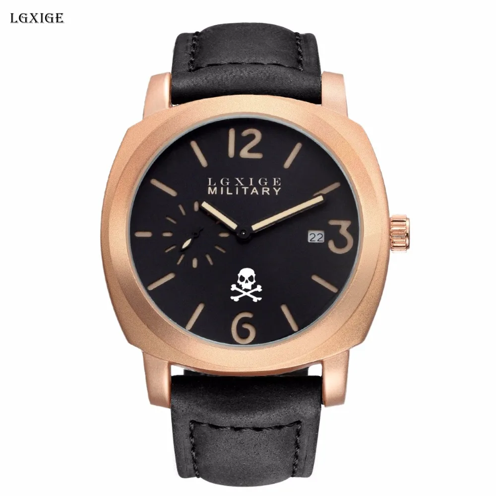 

LGXIGE Skull Men Wrist Watch Genuine Leather Military Watch Men Army Retro Fashion Male Clock 2018 Halloween Gift relojes hombre