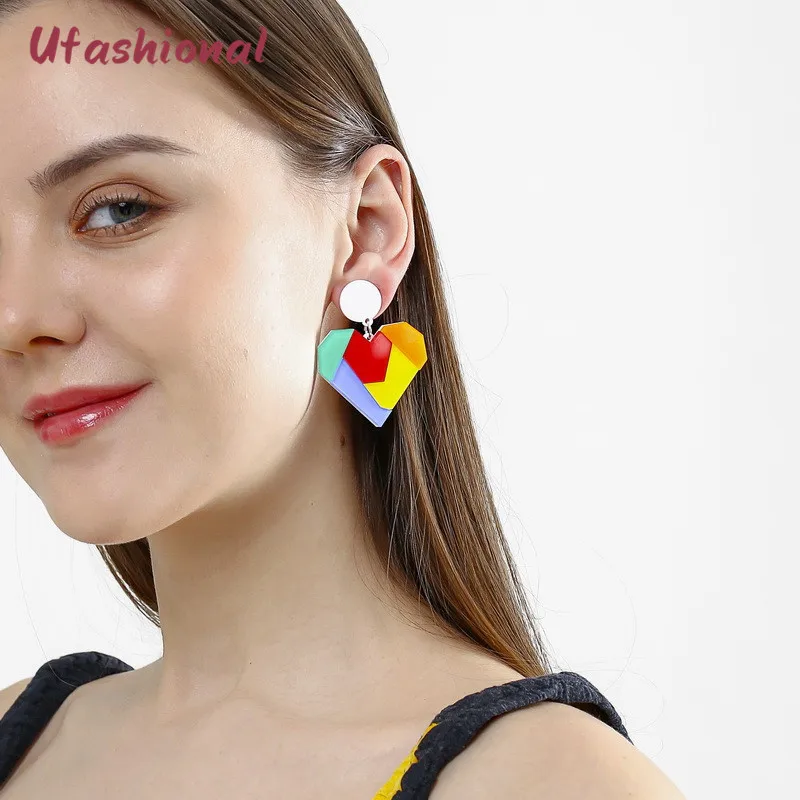 

Romantic Jewelry Heart Shape Earrings For Women Acrylic Mix Colors Big Dangle Earring Wholesale Accessories 2019