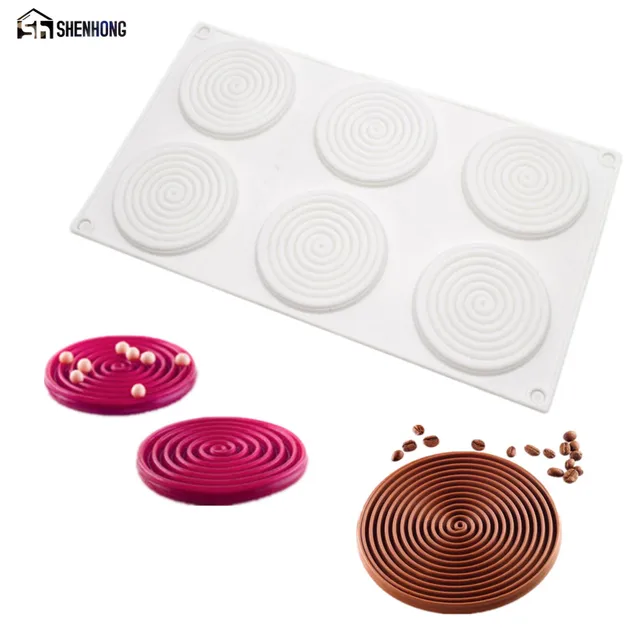SHENHONG Spirale Forma Dello Stampo In Silicone 6 Fori Pesca 3D Torta stampi Mou SHENHONG Spirale Forma Dello Stampo In Silicone 6 Fori Pesca 3D Torta stampi Mou