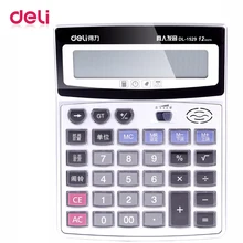 Deli 1 pcs voice calculator 1529 Authentic Crystal big AAA button computer 12 digits big screen with Clock science calculator computer science