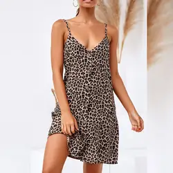 Feitong/сексуальное женское модное платье с леопардовым принтом и пуговицами, Повседневное платье ropa mujer verano 2019, летние платья