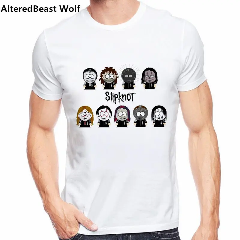 

southpark slipknot T Shirt White Color Mens Fashion Short Sleeve Slipknot Logo T-shirt Tops cartoon anime Cool funny men T-shirt