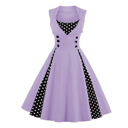 OTEN летнее платье Элегантное винтажное бальное платье Цветочный Узор в горошек 50s рокабилли pin up вечерние Одежда большого размера женское платье 5XL - Цвет: Light Purple