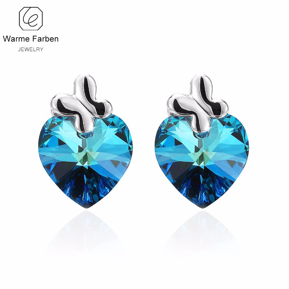 

Warme Farben Women Stud Earrings Crystal from Swarovski Fashion Fine Jewelry Blue Zircon Heart Party Earrings Brincos for Girls