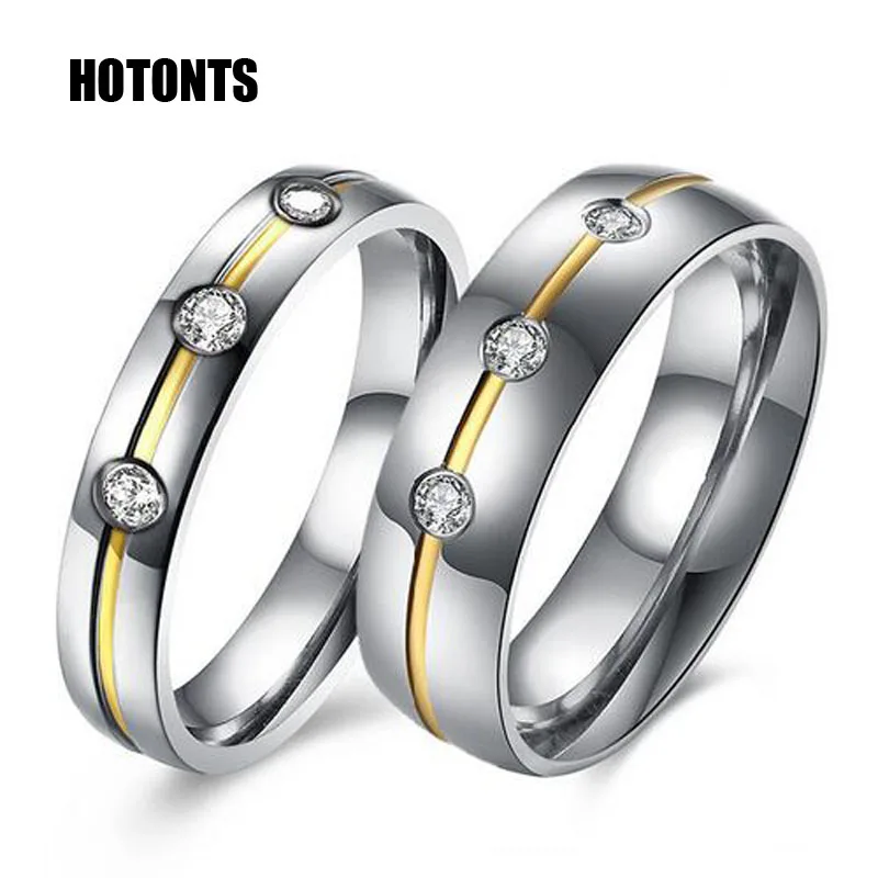 TGR157/8-A Luxury Titanium Steel Couple Rings Gold Color Lover Jewelry Men Women Cubic Zirconia Engagement Wedding Ring |