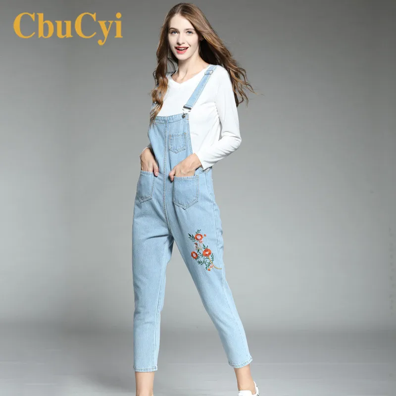 CbuCyi Women's Jumpsuits Plus Size 5XL Loose Casual Straps Floral Embroidered Jeans Rompers Womens Jumpsuits Overalls for Women