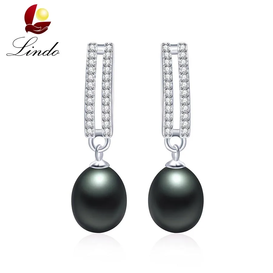 Luxury Fashion AAA Zircon Silver 925 Drop Earrings For Women Black Real Natural Freshwater Pearl Jewelry Wedding Earring | Украшения и