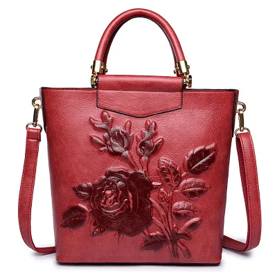 Модные сумки с тиснением новая женская сумка цветочный винтажный китайский стиль Повседневная сумка на плечо Женская Цветочная сумка - Цвет: red