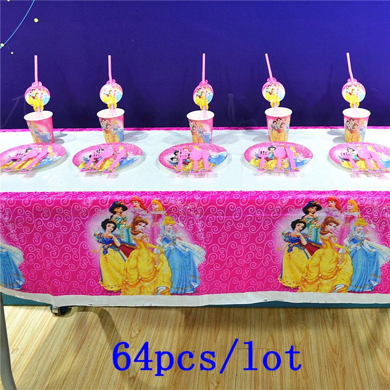 

Disney Six Princess Theme Design 64Pcs/Lot Snow White Cute Tableware Noise Maker Birthday Party Family Party Decoration Supply