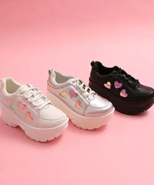 Женские кроссовки с круглым носком на шнуровке; спортивная обувь на танкетке в стиле Лолиты; обувь на платформе в стиле ретро; Harajuku Loita; 3 цвета; для девушек; A890