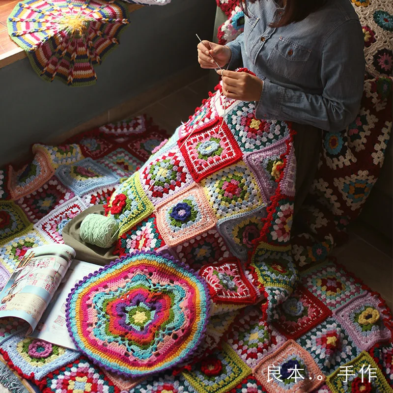 

hot sale DIY 3D pattern blanket sofa Home Hand hooked fashion crochet blanket cushion pastoral style gift 95*60cm