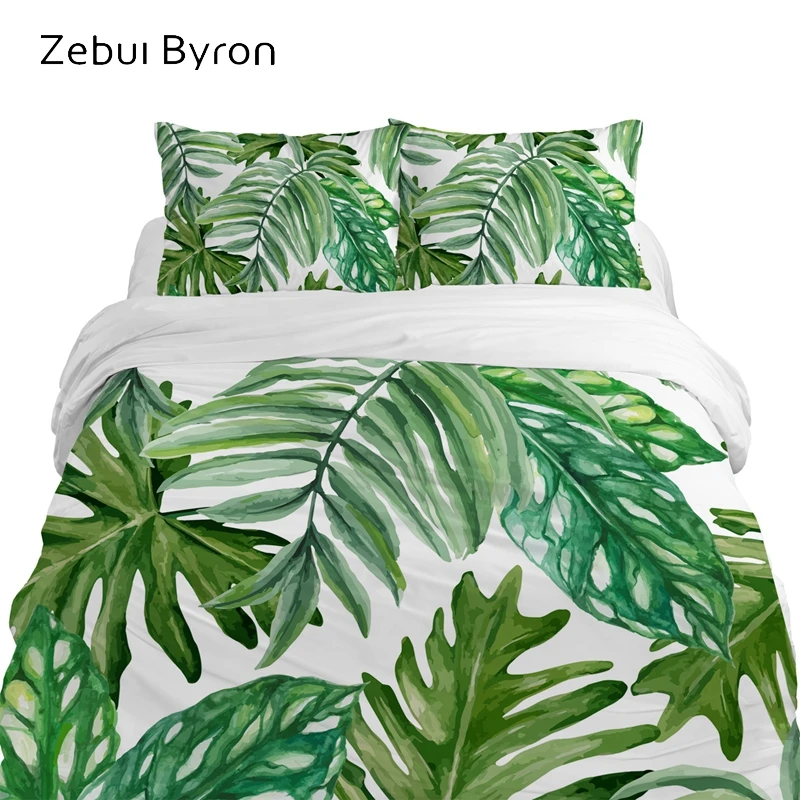 

3D Bedding Set Super King/Queen/Double Size,Custom Printing Quilt/Duvet Cover Set,2/3pcs Nordic Eucalyptus leaf Bed Set,DropShip