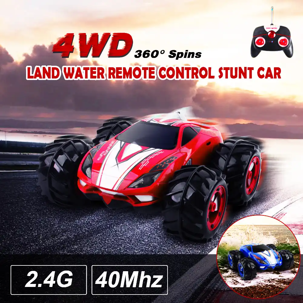 powerful amphibious remote control car drives on land & water