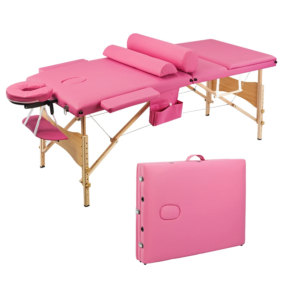  Portable Folding Salon Bed Massage Table For Spa Tattoo With 3 Adjustable Sections in Pink or Blue 