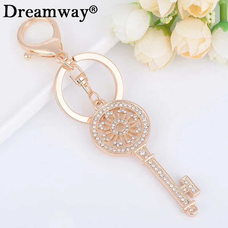 Crystal key model keychain flower round keyrings for girl bag jewelry