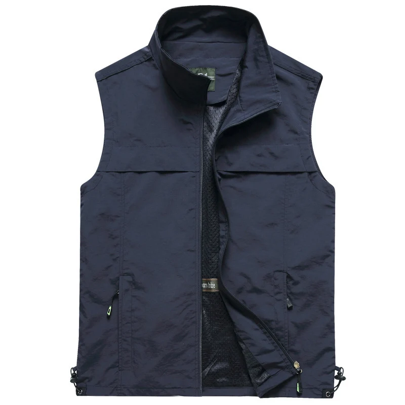 Быстросохнущий жилет мужская летняя верхняя одежда тонкий сетчатый тактический жилет стоячий воротник жилет многокарманные мужские жилетки chaleco hombre M-5XL - Цвет: Navy Blue Vest