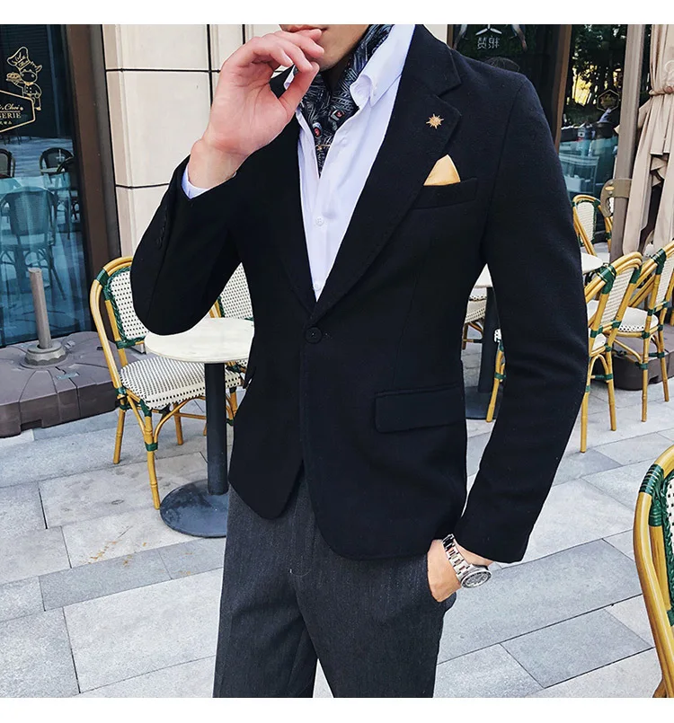 Autumn And Winter New Men's Solid Color Business Casual Suit Male Korean Version Of The Nightclub Coat Coat Fashion Coat