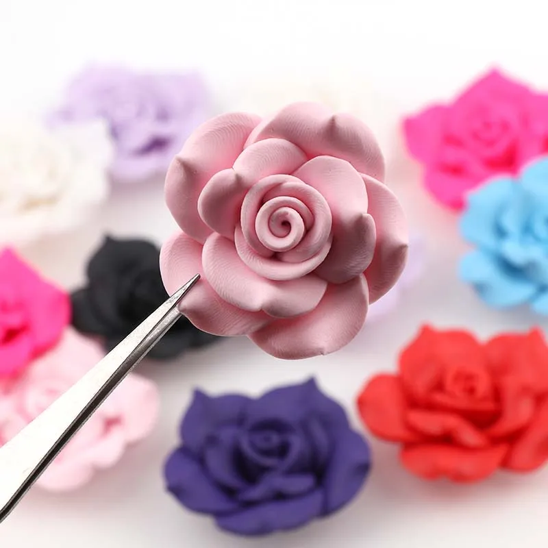 Большой размер, 5 шт., 40 мм, цветная Полимерная глина для изготовления игрушек, розовые цветы, подходят для самостоятельного изготовления волос