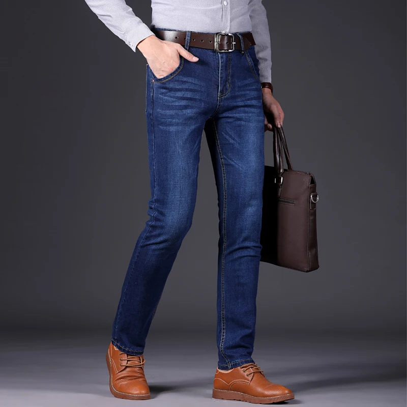 Winter Men Jeans Slim Fit Male Adult Casual Long Mens Pants Fashion Stretch High Quality Zipper 2