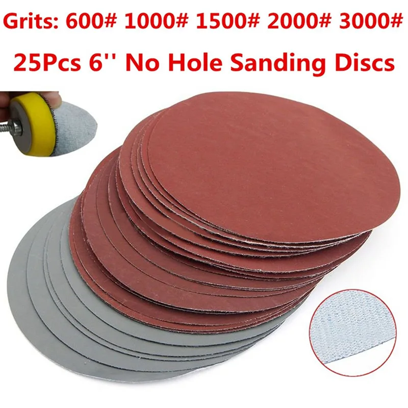 

25pcs 150mm 600 1000 1500 2000 3000 Grit Abrasive Hook Loop Sanding Papers Discs