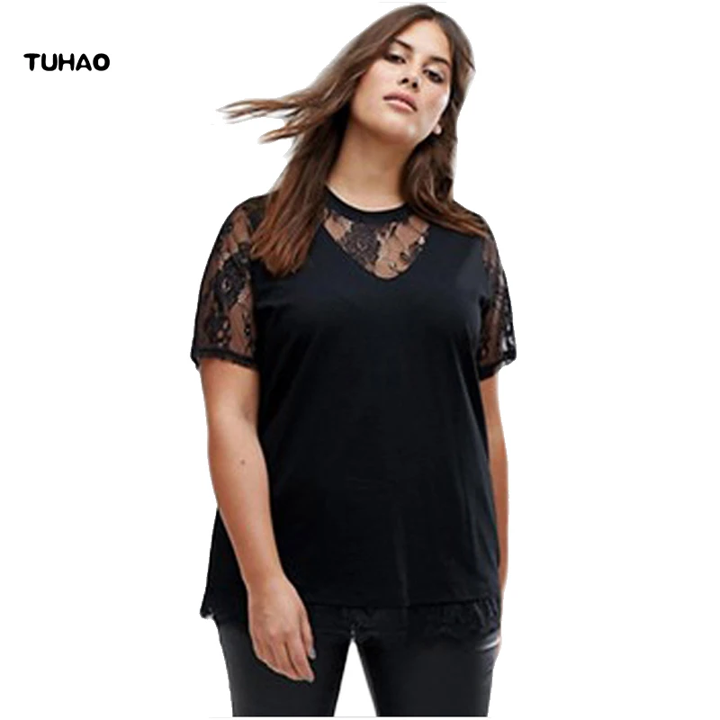 

TUHAO PLUS SIZE 3XL lace women's blouses Shirts Women Tops Female Blouse 2018 Summer sexy black office lady woman's blouses DL98