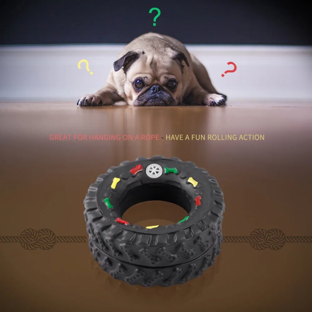 Animal Sounds Tire Shape Pet Dog Toy Puppy Cat Chews Squeaky Rubber