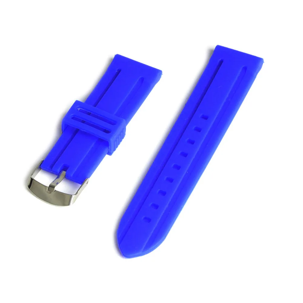 20mm 22mm 24mm Blue Color Silicone Rubber Watch Strap Band Deployment
