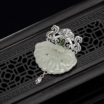 

Genuine Silver 925 Jewelry Butterfly Jade Pendant For Women With Gemstones Ethnic Amulets And Talismans Pendulo