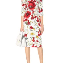 Женские осенние новые Vestido Женские повседневные платья средней длины с коротким рукавом и принтом розы