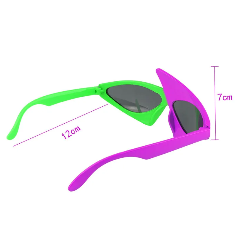 Новинка 2 цвета неоновые зеленые фиолетовые ассиметричные очки забавные модные аксессуары для вечерние солнцезащитные очки в стиле хип-хоп на Хэллоуин