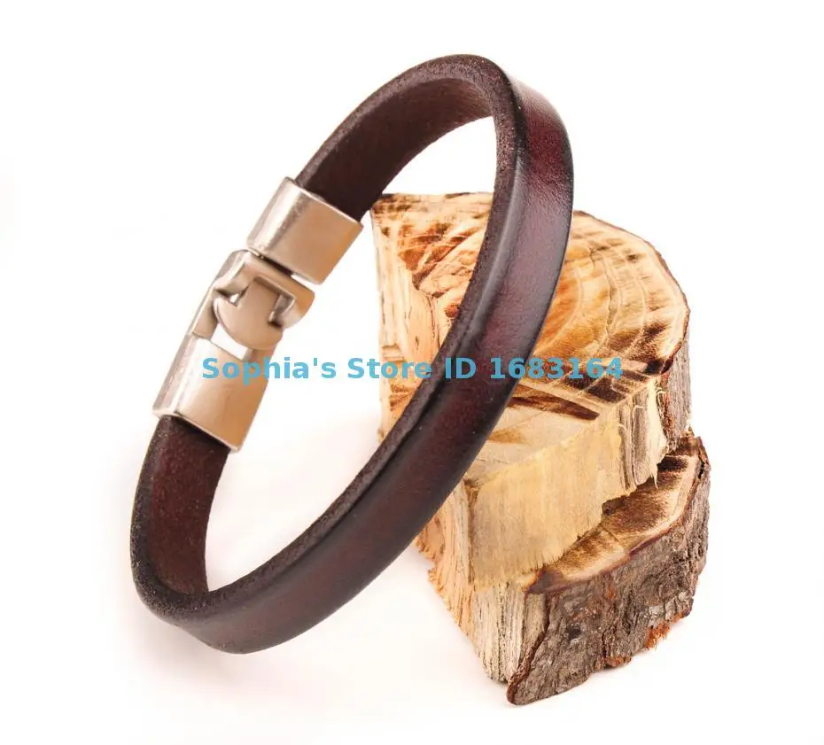 

BL08 Brown New Mens Single Wrap Slim Plain Leather Cuff Bracelet Wristband New