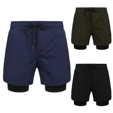 Мужская мода эластичный шнурок на талии Твердые выше колена Лен тренажерный зал Повседневный фитнес натуральный тренажерный зал, шорты Лето