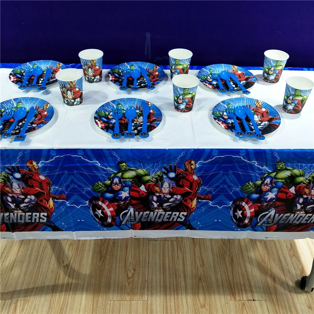 

52pcs/set Avengers Birthday Party Decorations Tableware Flag Cups Plates Tablecloth Kids Event Party Decoration Favors Party