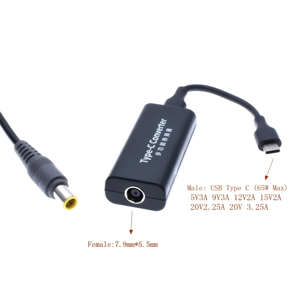 65 Вт usb type C адаптер зарядное устройство конвертер Dc разъем питания для ноутбуков мобильных телефонов 7,9*5,5 мм Женский к usb type C адаптер