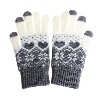 

Women Girl Winter Warm touching Screen Gloves Wool Stretch Snowflake Mittens