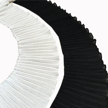 

YACKALASI Crinkle Chiffon Flower Lace 3 Yards Crepe Fringe Ruffled Appliqued Handwork Sewing Trims White And Black 17cm