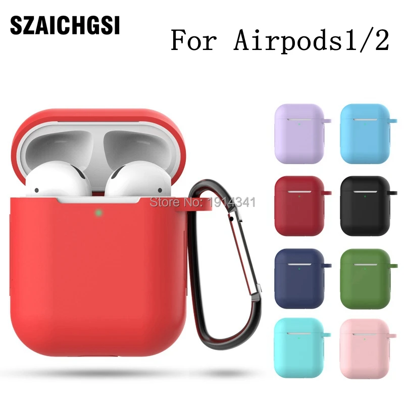 

100pcs/lot Case Protective Silicone Cover Skin for Apple Airpods 1/2 Bluetooth Earphone Case Accessories with Key chain hook