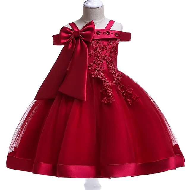 Kids Girls Dresses Infant Red Princess flower embroidery Dress For