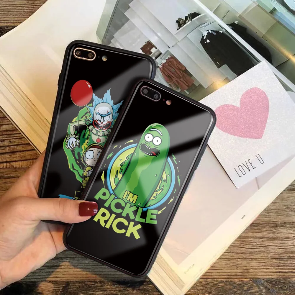 Rick marty Pickle чехол из закаленного стекла для телефона для iphone 8 7 6s 6 X Plus XS чехол под заказ DIY для iphone XR XS MAX 5 5S SE CAPA