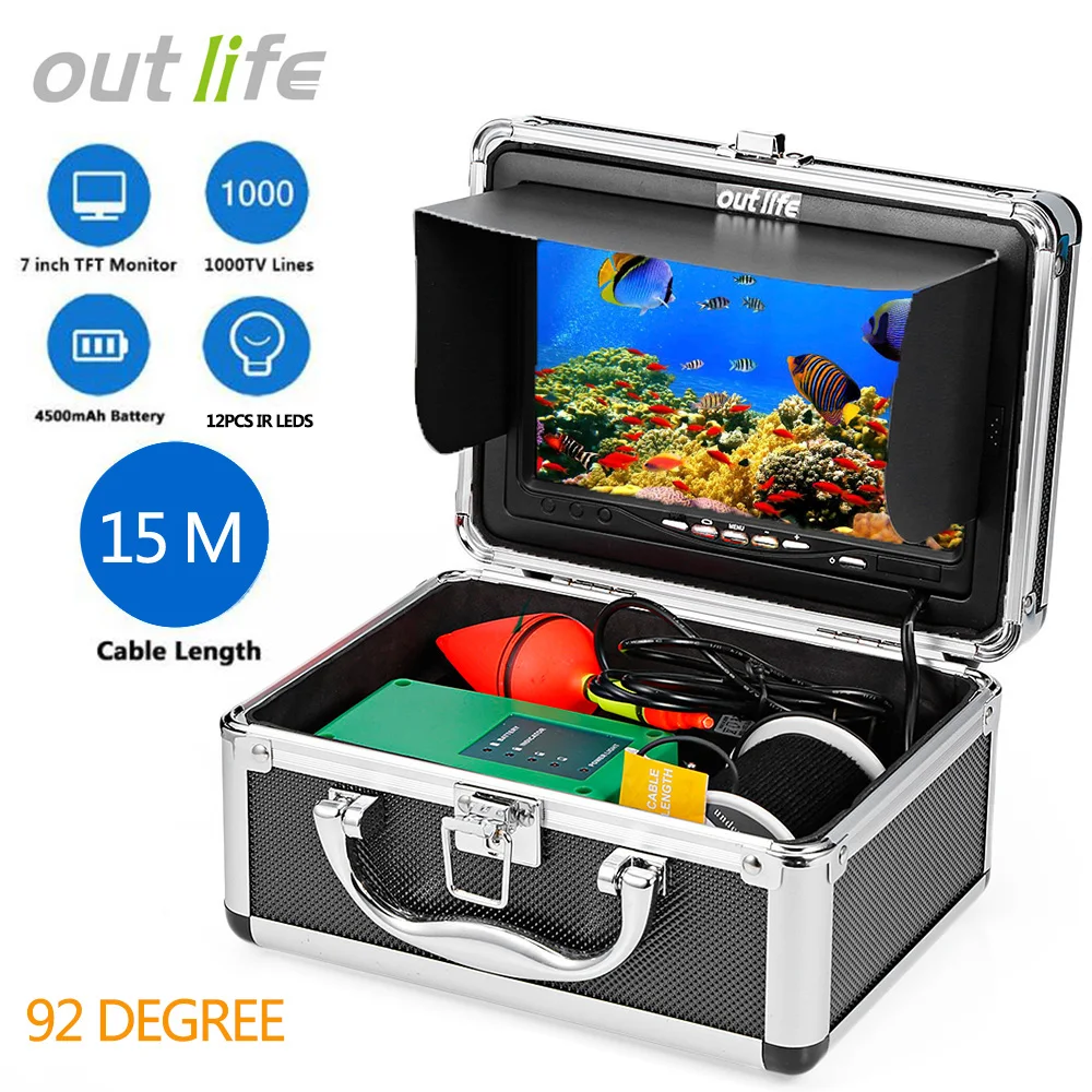 Outlife F007M-15 متر-IR المهنية الصيد مكتشف كاشف صياد السمك مع الفيديو 7 بوصة TFT HD كاميرا الأشعة تحت الحمراء مصباح الصيد