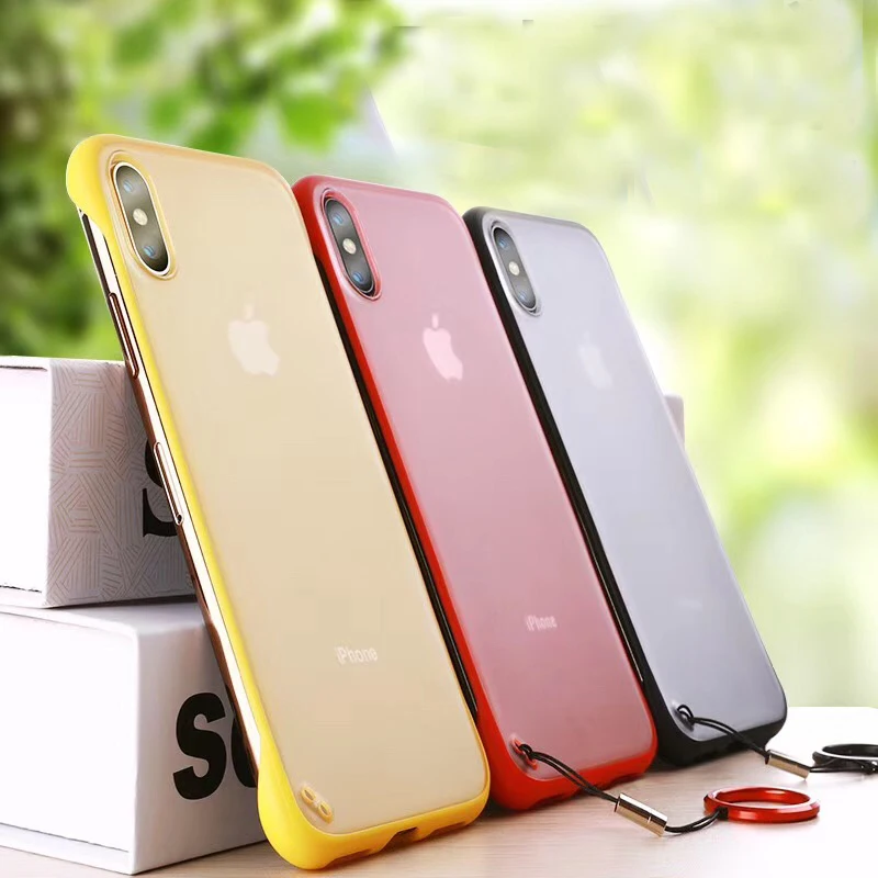 

Hot Rimless plating ring soft leather cover case for iphone 6 plus 7 7plus 8 8plus X XR XS Max Scrub anti-fingerprint phone capa