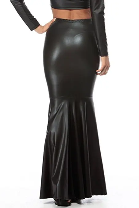 Женская Черный Искусственной Кожи Русалка Макси Юбки|mermaid maxi skirt|maxi skirtmaxi mermaid skirt |
