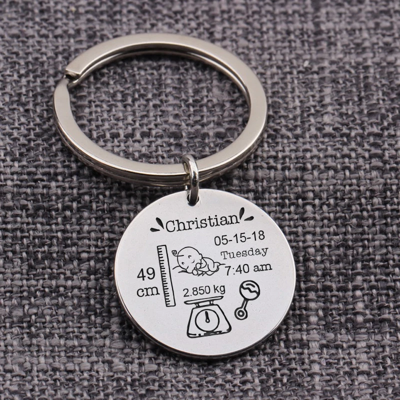 Custom Baby Stats Keychain Personalized Name Birth Weight Height Time For Newborn Commemorate New Mom Dad Gift Keytag Jewelry Customized Key Chains Aliexpress